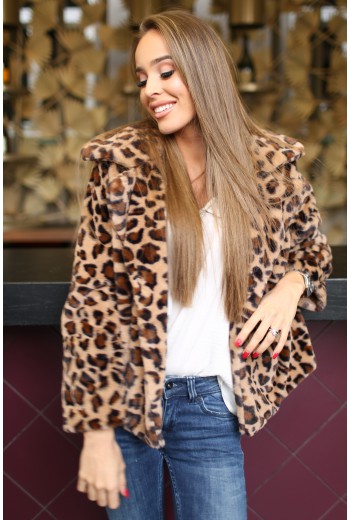 Leopard faux fur jacket